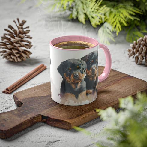 Rottweiler Pupies - Color Accent Mugs, 11oz